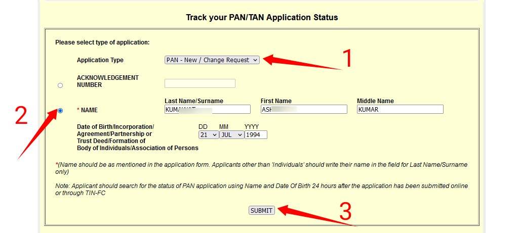 Name Date Of Birth  Pan Card Status Check 