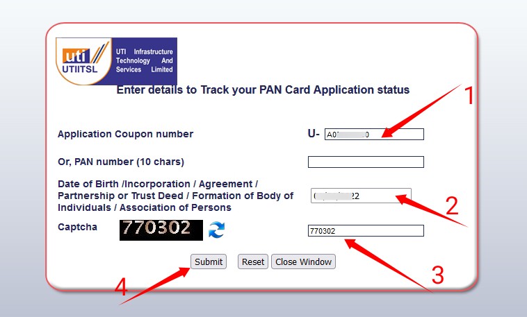 UTI Pan Card Online Status Check