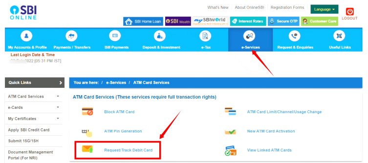 sbi atm card tracking by internet banking 