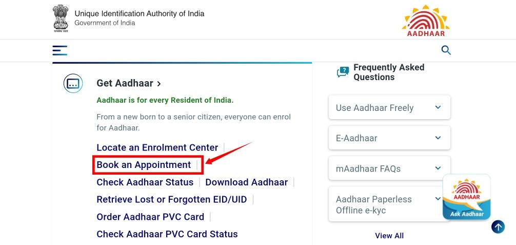 Aadhaar Card Appointment Online Book 