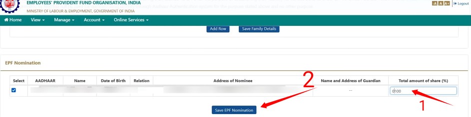 epf nomination process online 
