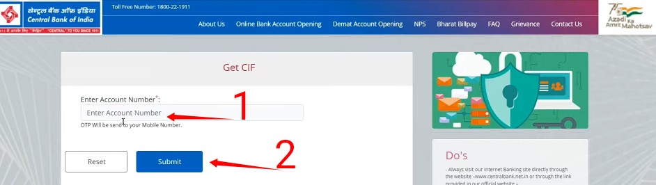 sentral bank of india cif number 
