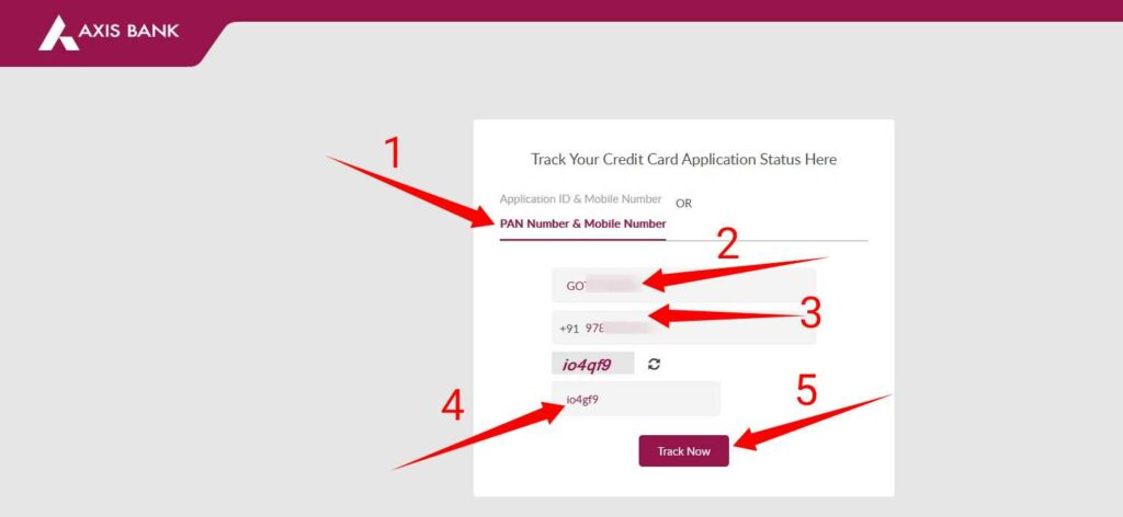 Axis Bank Credit Card Status Check By PAN Number & Mobile Number