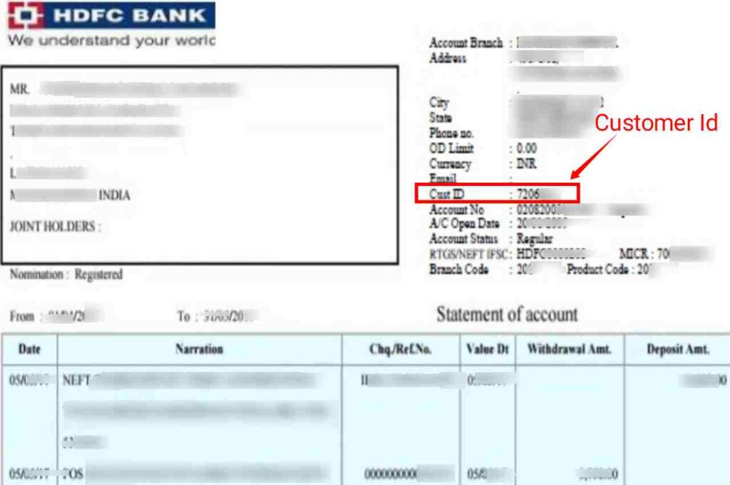 account statement se hdfc bank customer id kaise pata kare 