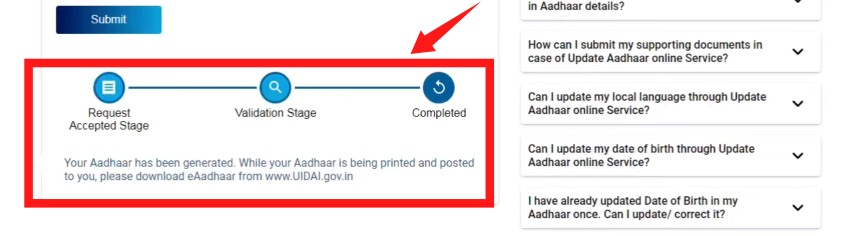 aadhaar card update status check online