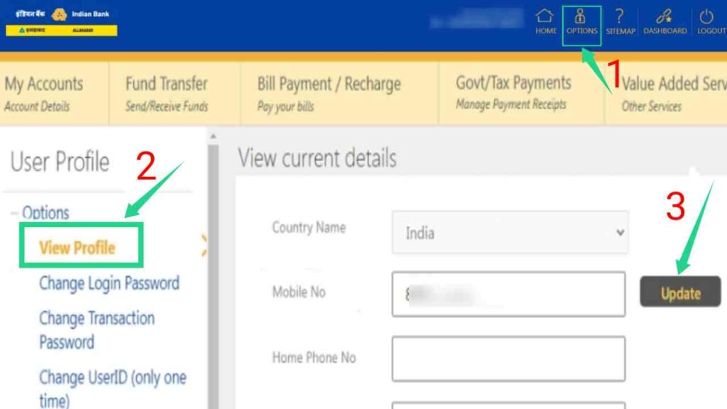 indian bank mobile number change Online 